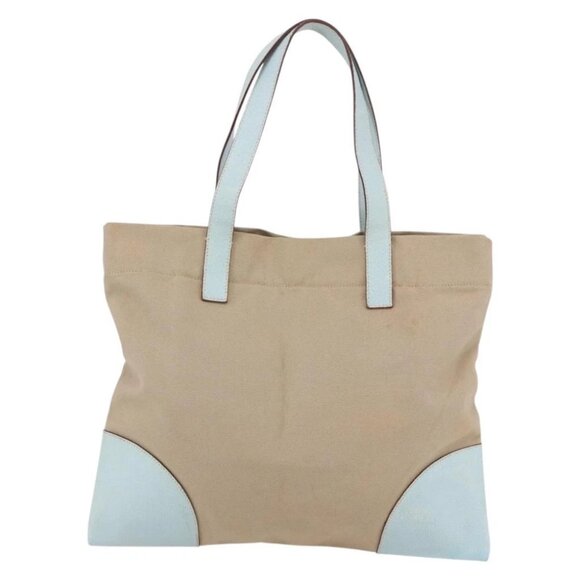 PRADA Tote Bag Canvas Leather Beige Light Blue - Picture 2 of 15